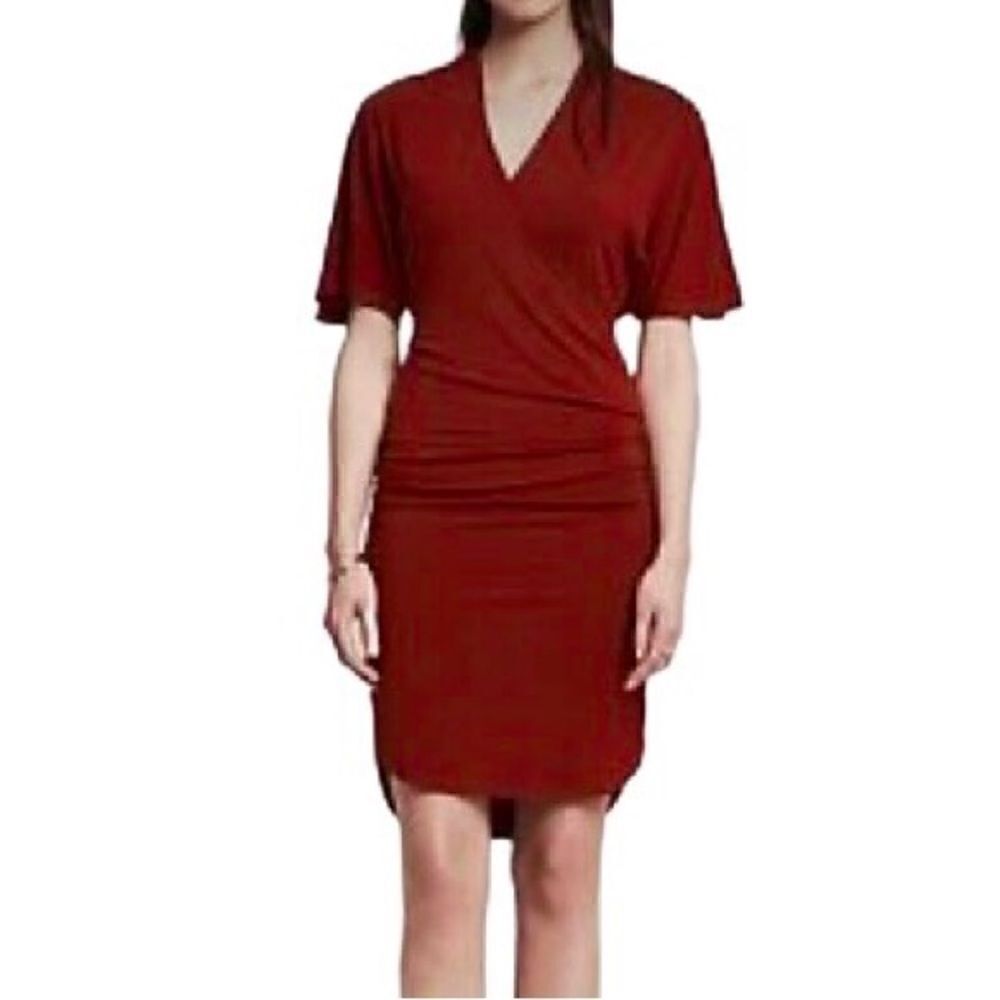 Banana Republic Shirred Faux Wrap Dress in Rust Women’s Small